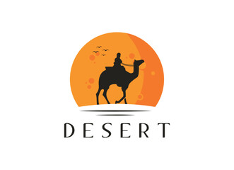 Arabian Logo caravan Camels in desert dunes. Camel Logo design template. 
