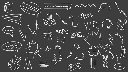 Vector illustration of cute doodles, set of hand drawn cute doodles for decoration. abstract arrows, lines and other hand drawn style elements for conceptual design.