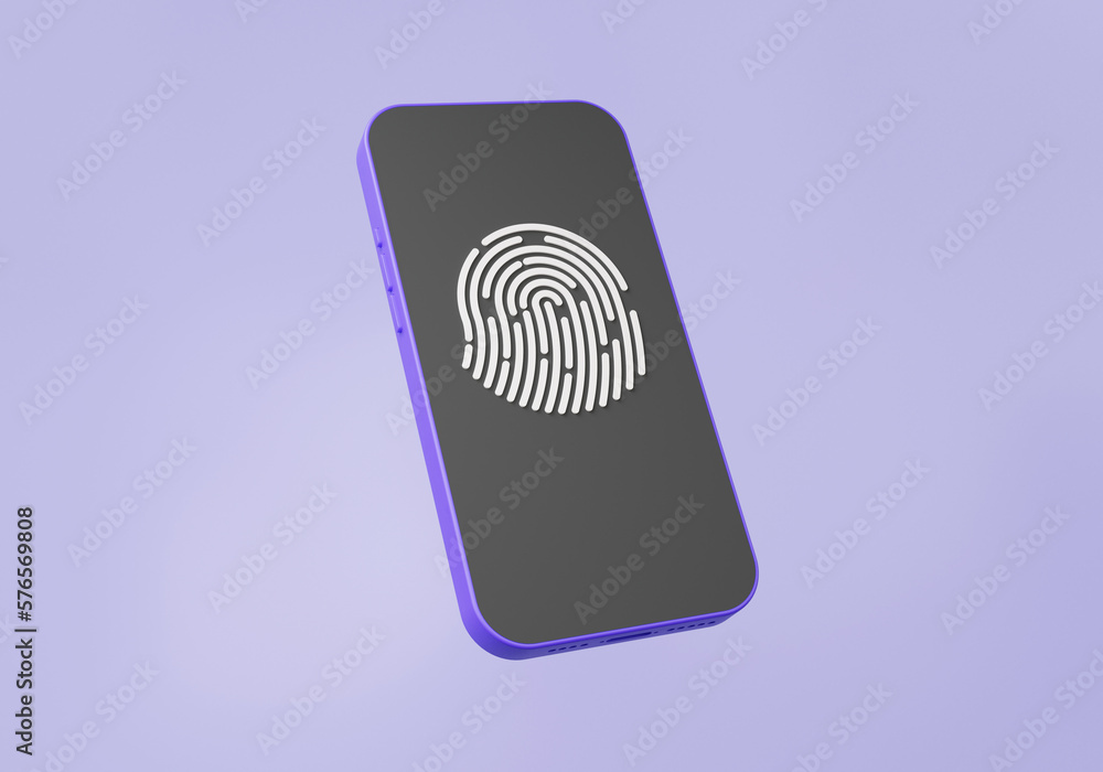 Poster touch id unlock app verify identity concept. fingerprint login mobile phone personal privacy, techno