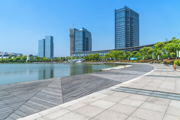 modern buildings and empty pavement in china.