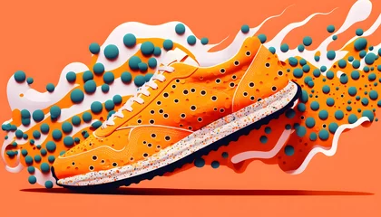 Fotobehang illustration of a colorful sneaker, concept of running sport © Demencial Studies