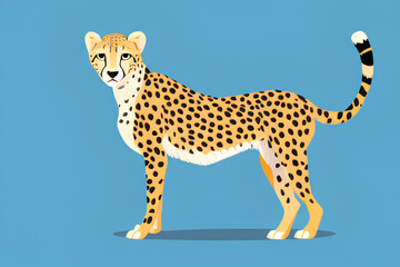 Cartoon Illustration Of A Cheetah On A Simple Plain Blue Background, created with generative ai technology 