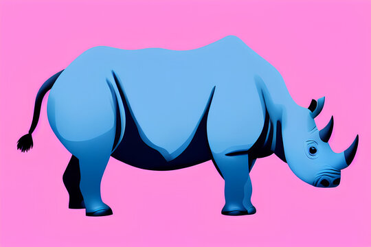 Cartoon Illustration Of A Rhinoceros On A Simple Plain Pink Background, created with generative ai technology 