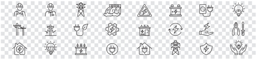 Fototapeta Electricity set of icons. Vector icons in flat linear. obraz