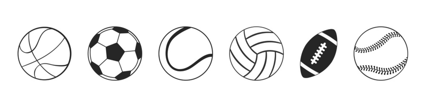 A set of monochrome sports balls. Vector illustration.