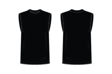 Round neck sleeveless shirt Black templates design front and back view vector illustration
