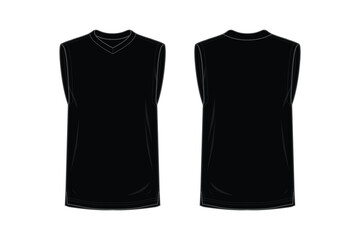 V-neck sleeveless shirt Black templates design front and back view vector illustration