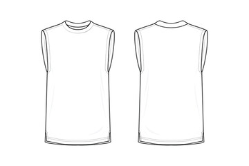 Round neck sleeveless shirt White templates design front and back view vector illustration
