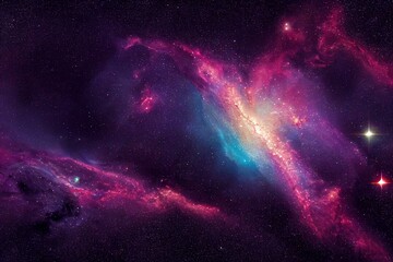 Obraz na płótnie Canvas Galaxy with colorful nebula, shiny stars and heavy clouds, highly detailed, AI generated Image. Generative AI