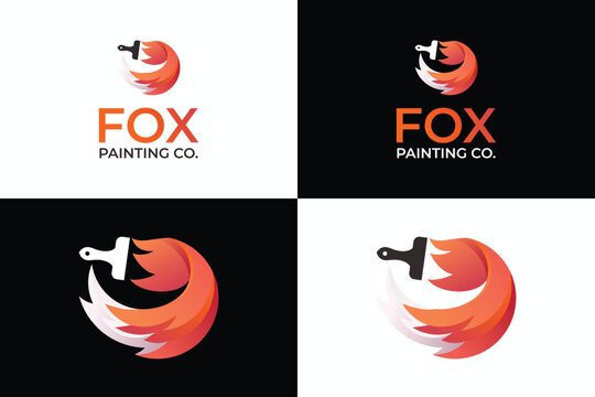 fox painting logo design vector