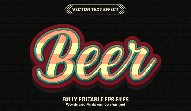 Vector beer 3d editable text effect design
