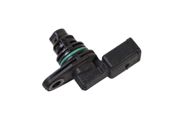 Electromagnetic crankshaft position sensor of a car engine in the hands of an auto mechanic. Spare parts catalog.