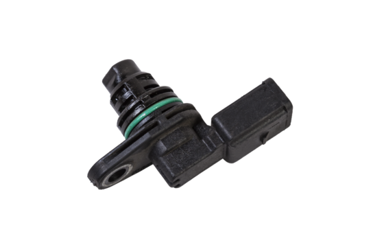 Electromagnetic crankshaft position sensor of a car engine in the hands of an auto mechanic. Spare parts catalog.