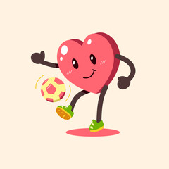 Cartoon heart character playing football for design.