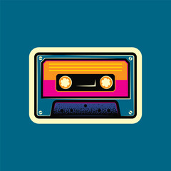 Fototapeta premium Original vector illustration in vintage style. Retro audio cassettes in different colors. T-shirt design. A design element.