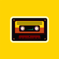 Original vector illustration in vintage style. Retro audio cassettes in different colors. T-shirt design. A design element.