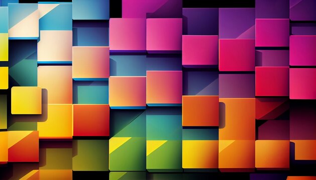 a repeating pattern of overlapping rectangles in various shades of bright colors. The rectangles are arranged in a random order, creating a playful and dynamic effect.
