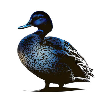 dark blue siloutte of a duck on transparent background simple form PNG Generative AI