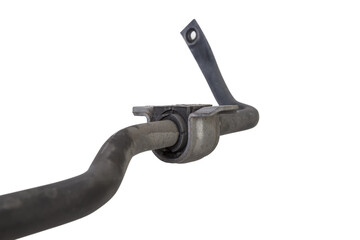 car suspension anti-roll bar with selective focus on rubber bushing with bracket. repair and...