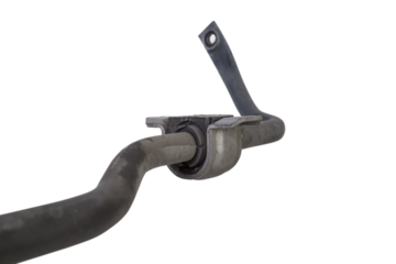 car suspension anti-roll bar with selective focus on rubber bushing with bracket. repair and maintenance of vehicles.