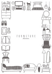 家具　インテリアの線画イラスト