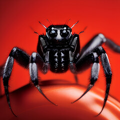 a black spider on a red background