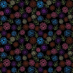 Colourful flowers on black background 