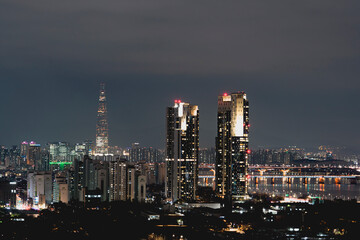 View of night of Hangang(river) front side, Seoul, Korea	