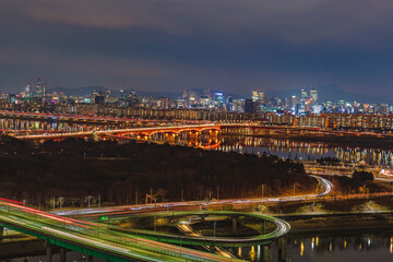 Fototapeta na wymiar View of night of Hangang(river) front side, Seoul, Korea 