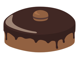 チョコレートソースがけスポンジケーキ　マカロンのせ