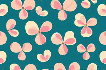 Vector Style Yellow and Orange Clover Leaf Patterns Flat Design On A Plain Green Color Background, created with generative ai technology