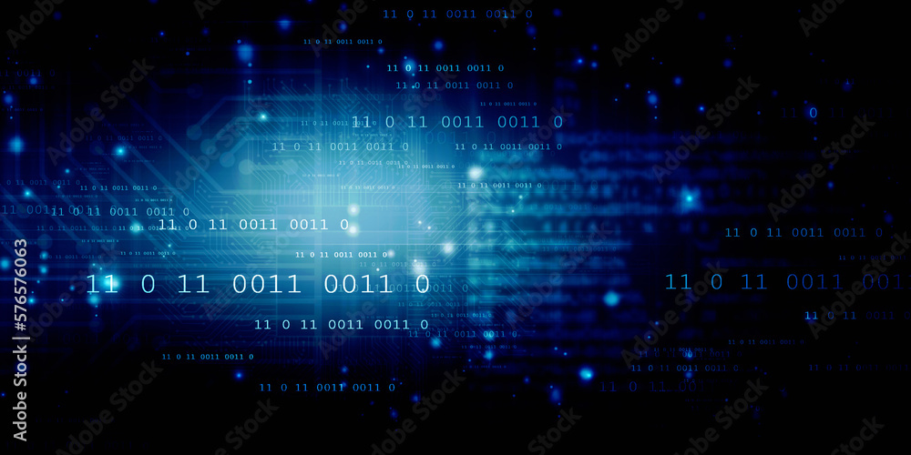 Poster 2d illustration abstract digital binary data on computer screen