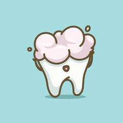 Cute cartoon happy foamy tooth toothpaste character vector illustration health dentist icon