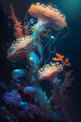 Fototapeta na wymiar Illustration sous-marine de coraux et poissons