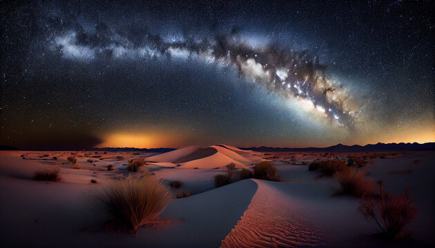 tunning Photo of Milky Way in Desert Landscape: Awe-Inspiring Beauty of Night Sky - created with Generative AI technology