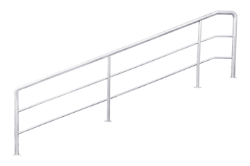 Stainless steel staircase railing.