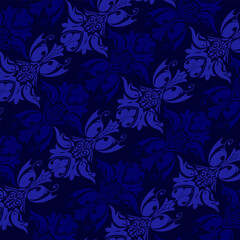 vector seamless batik motif with blue leaf ornament