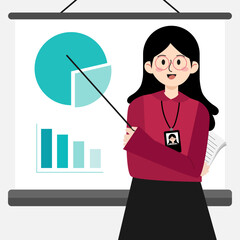 A female young teacher, Graphs, Infographic Vector