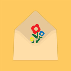 Envelope with flowers inside, mother’s day concept