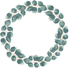 Round Circle Eucalyptus Watercolor Green Leaf With Gold Glitter Wreath Design, Holiday Bokeh
