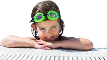 Beautiful girl in sunglasses at swimming pool in summer time
