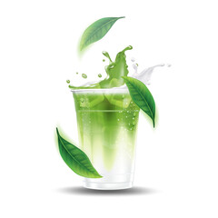 Iced green tea latte takeaway cup mockup