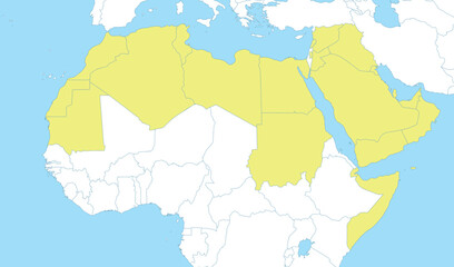 map of Arab World with borders of the states