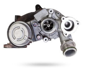 Turbo charger installed for power booster torque drive on white isolated background. Auto service...