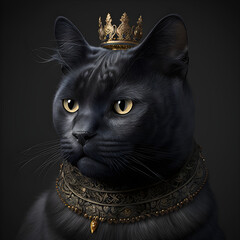 Cute black cat with crown, generative AI