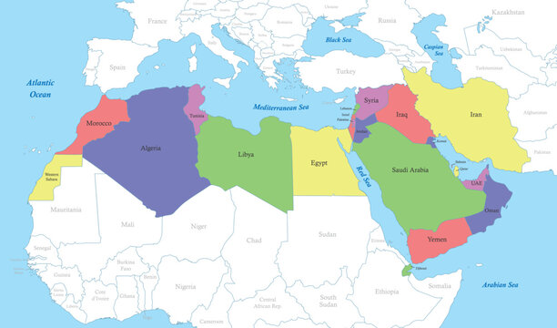 map of MENA region with borders of the states