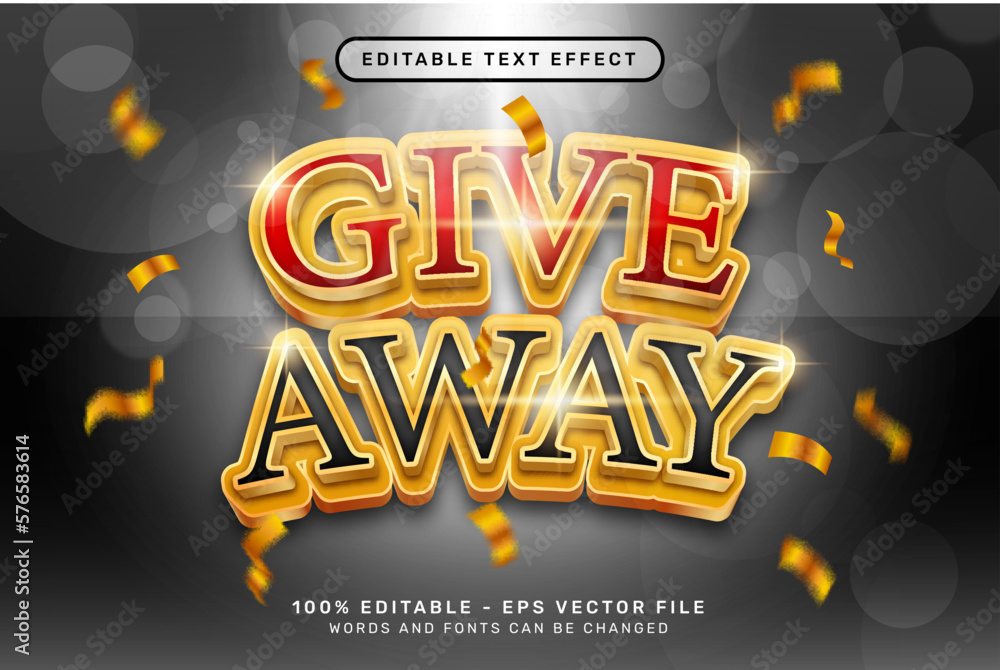 Poster give away 3d text effect and editable text effect with ribbon illustration
