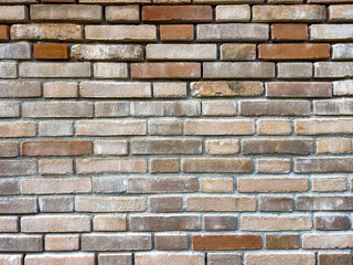 Modern brick textured wall background in design loft style. Grunge reddish brown colored with copy space. Blank poster or wallpaper surface template. Partly damaged pattern.