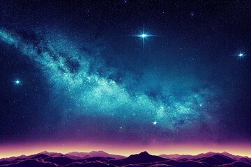 Stars in sky, starry night starlight shine of milky way, space cosmic background, starry background, galactic background 3d render. Generative AI © Jonatan