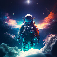 Astronaut Lost in Space Colorful Nebula created with Generative AI Technology